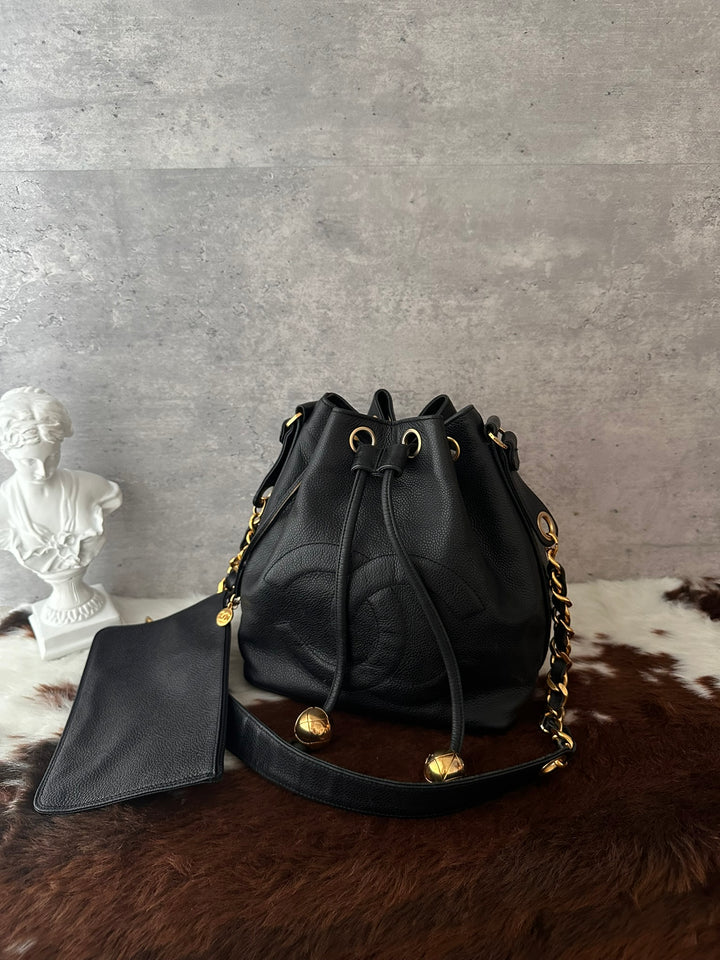 CHANEL Caviar Leather Gold Ball Bucket Bag 🖤｜Small Size × Baby Pouch × Great Capacity