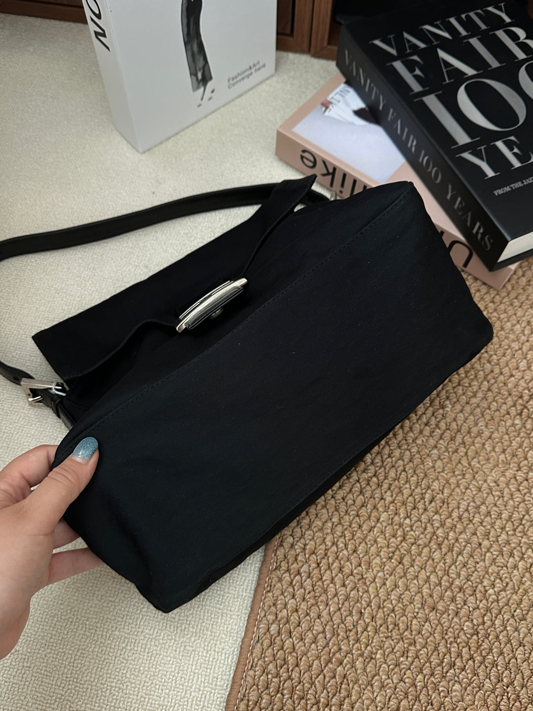 FENDI Mama Baguette Shoulder Bag（Black Fabric × Silver Hardware）｜Effortless Chic 🖤✨