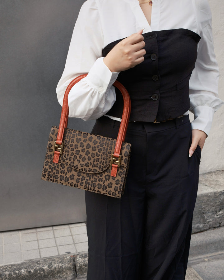 Fendi Leopard Print Hobo Bag 🐆｜Lizard Leather Handle・Gold Hardware・Vintage Chic