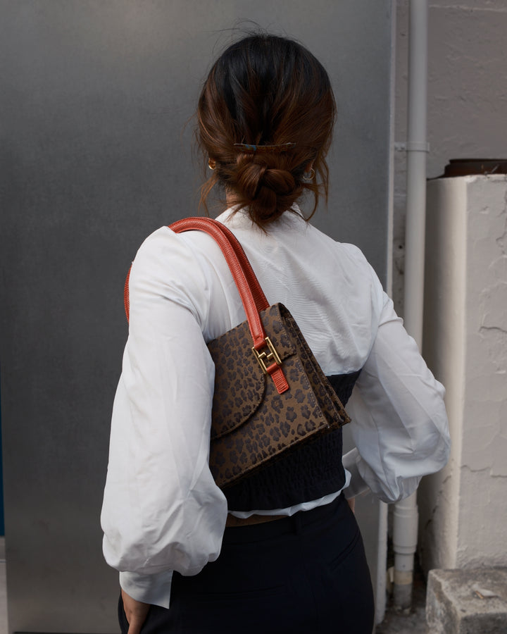 Fendi Leopard Print Hobo Bag 🐆｜Lizard Leather Handle・Gold Hardware・Vintage Chic