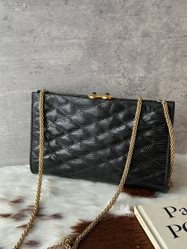 CHANEL Mini Lizard Skin Chain Evening Bag 🖤👑｜Rare Discontinued Piece × Jewel-Like Kiss Lock × Collector’s Dream