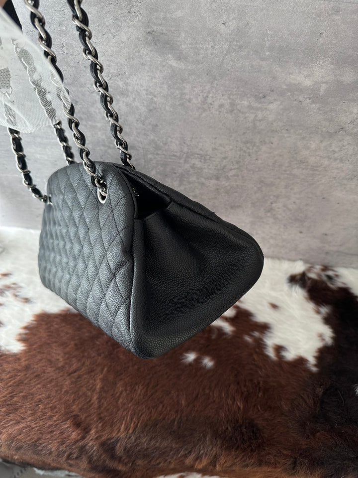 CHANEL Quilted Caviar Leather Bowling Bag 🖤｜Black &amp; Silver Hardware × Adjustable Chain Strap × Clean Condition
