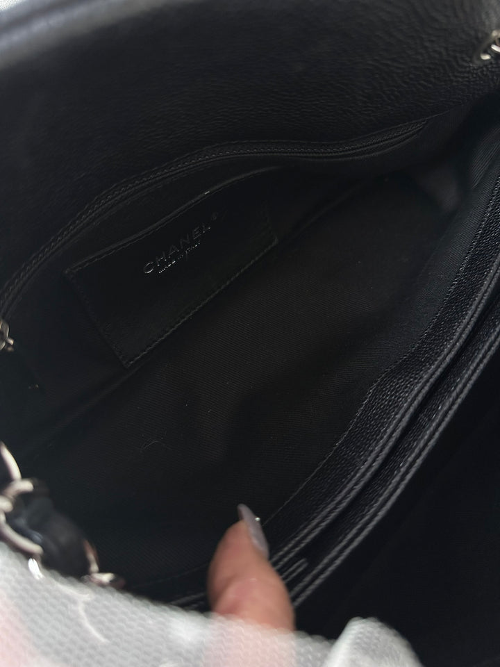 CHANEL Quilted Caviar Leather Bowling Bag 🖤｜Black &amp; Silver Hardware × Adjustable Chain Strap × Clean Condition