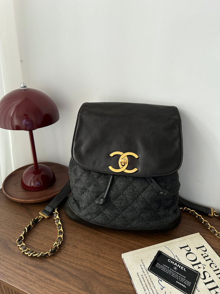 Chanel Large CC Turn Lock Backpack 🖤 | Tweed & Leather Perfection
