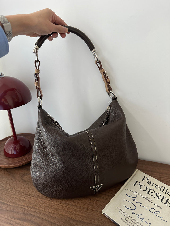 Prada Chocolate Brown Hobo 🍫 | Everyday Sophistication in Pebbled Leather