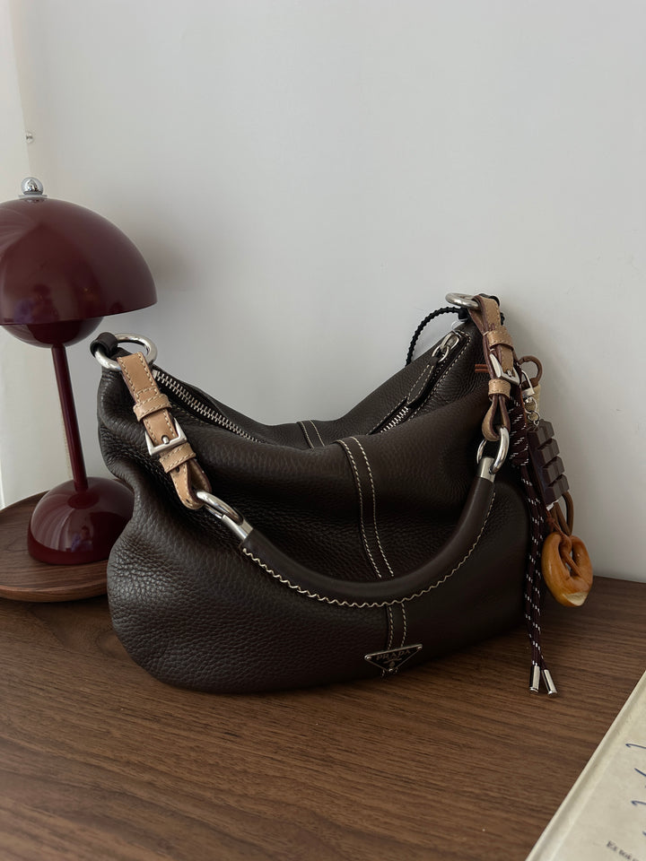 Prada Chocolate Brown Hobo 🍫 | Everyday Sophistication in Pebbled Leather