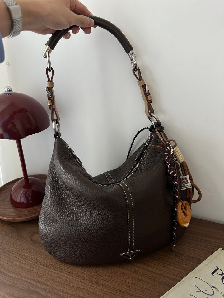 Prada Chocolate Brown Hobo 🍫 | Everyday Sophistication in Pebbled Leather