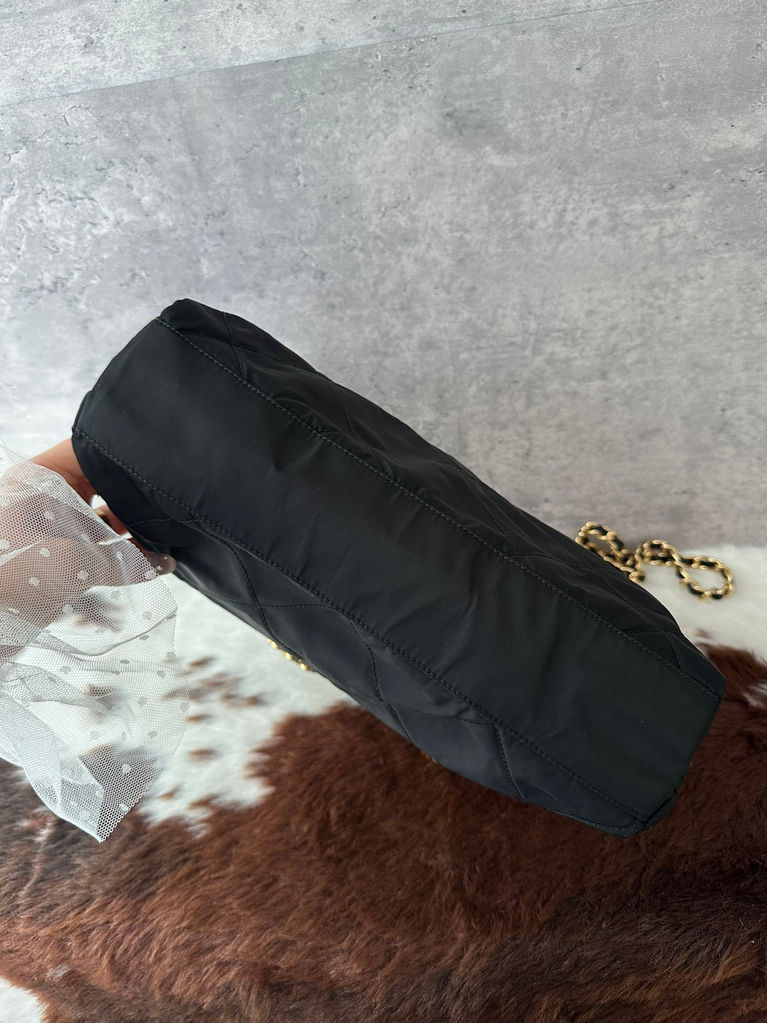 PRADA Quilted Parachute Flap Chain Shoulder Bag 🖤｜Black &amp; Gold Hardware × Lightweight Design × Near-Pristine Condition