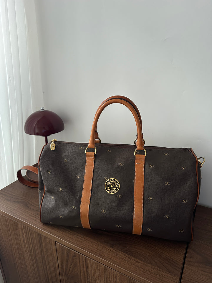 VALENTINO Vintage Logo Brown Travel Bag – Durable PVC × Classic Monogram × High Value✨