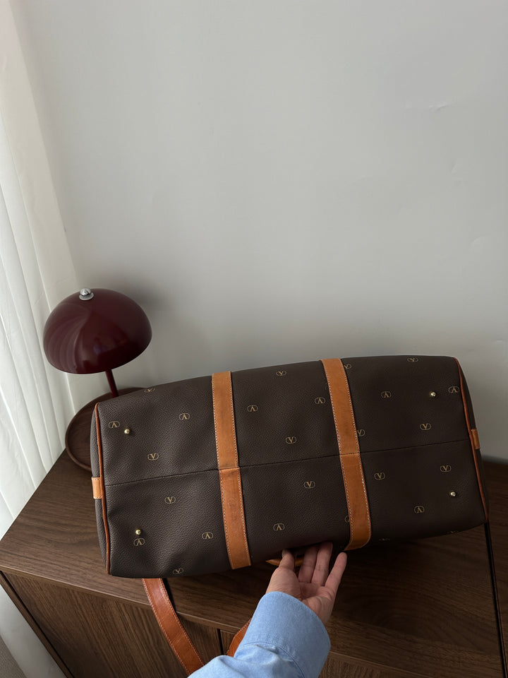 VALENTINO Vintage Logo Brown Travel Bag – Durable PVC × Classic Monogram × High Value✨