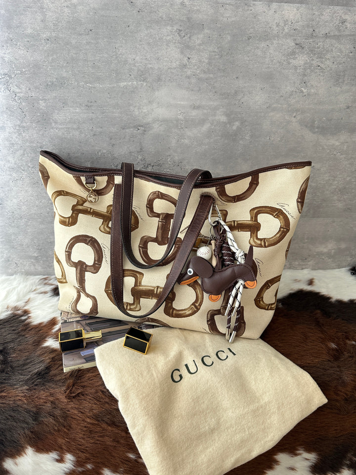 Gucci Horsebit Print Canvas Tote 🤎✨｜Vintage Equestrian Print・Spacious Everyday Tote