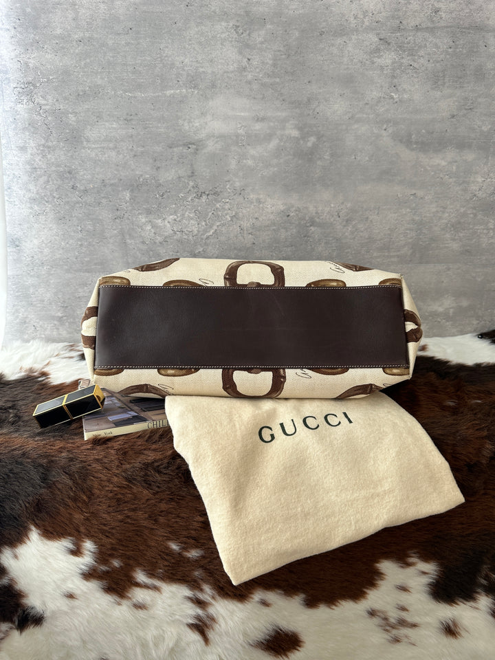 Gucci Horsebit Print Canvas Tote 🤎✨｜Vintage Equestrian Print・Spacious Everyday Tote