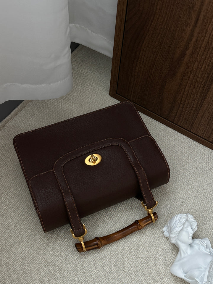 GUCCI Bamboo Double Handle Doctor Bag – Vintage Chocolate Brown 🍫✨
