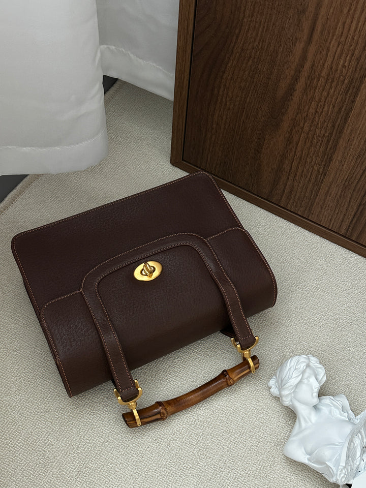 GUCCI Bamboo Double Handle Doctor Bag – Vintage Chocolate Brown 🍫✨