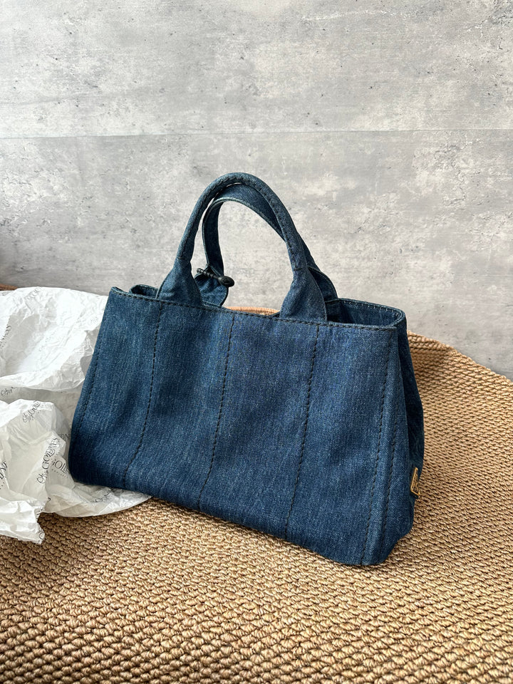 PRADA Dark Indigo Denim Tote Bag｜Casual Summer Elegance with Spacious Design 🐎🪶 Effortless & Practical