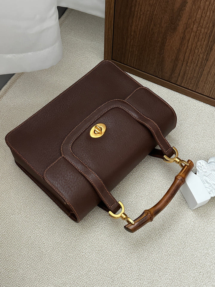 GUCCI Bamboo Double Handle Doctor Bag – Vintage Chocolate Brown 🍫✨