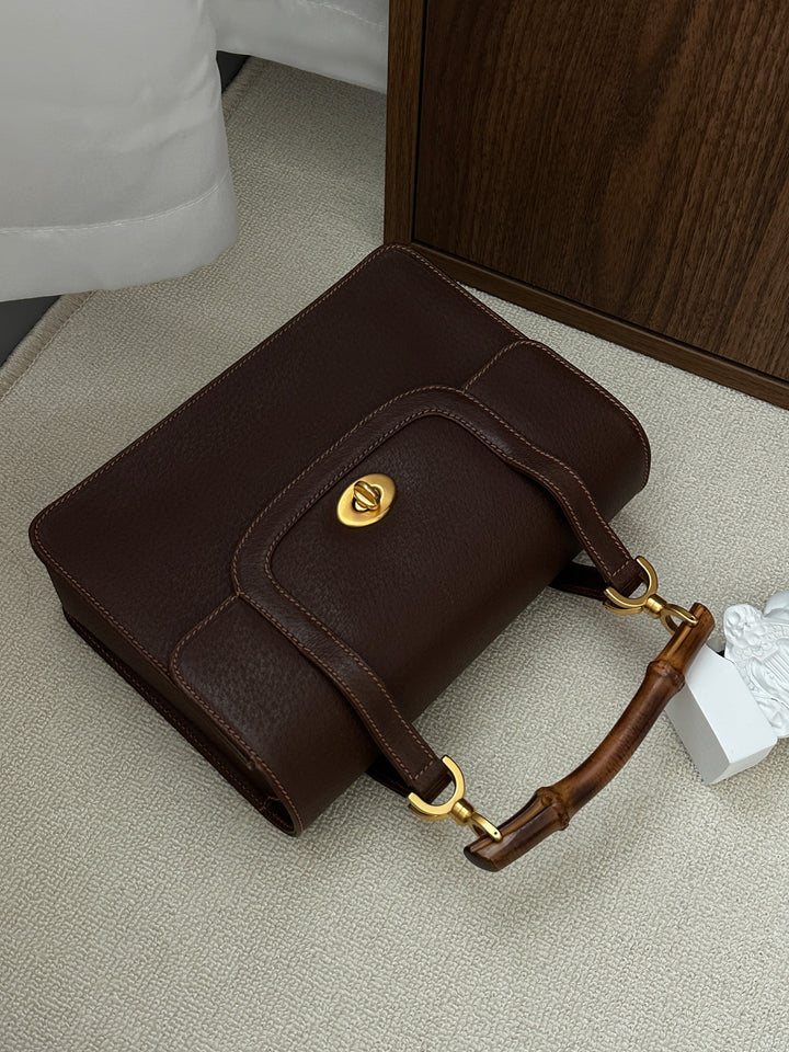 GUCCI Bamboo Double Handle Doctor Bag – Vintage Chocolate Brown 🍫✨