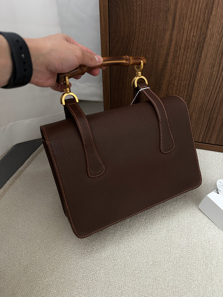 GUCCI Bamboo Double Handle Doctor Bag – Vintage Chocolate Brown 🍫✨