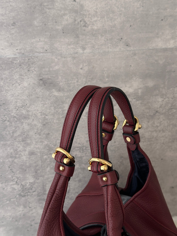 LOEWE Burgundy Pebbled Leather Hobo Bag 💕｜Statement Lock Charm × Soft Pebbled Leather × Effortless Shoulder Style