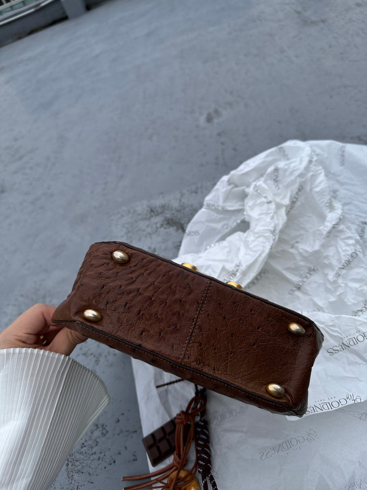 CELINE Vintage Triomphe Ostrich Bag – Rare Edition with Oversized "Bone" Charm + Strap