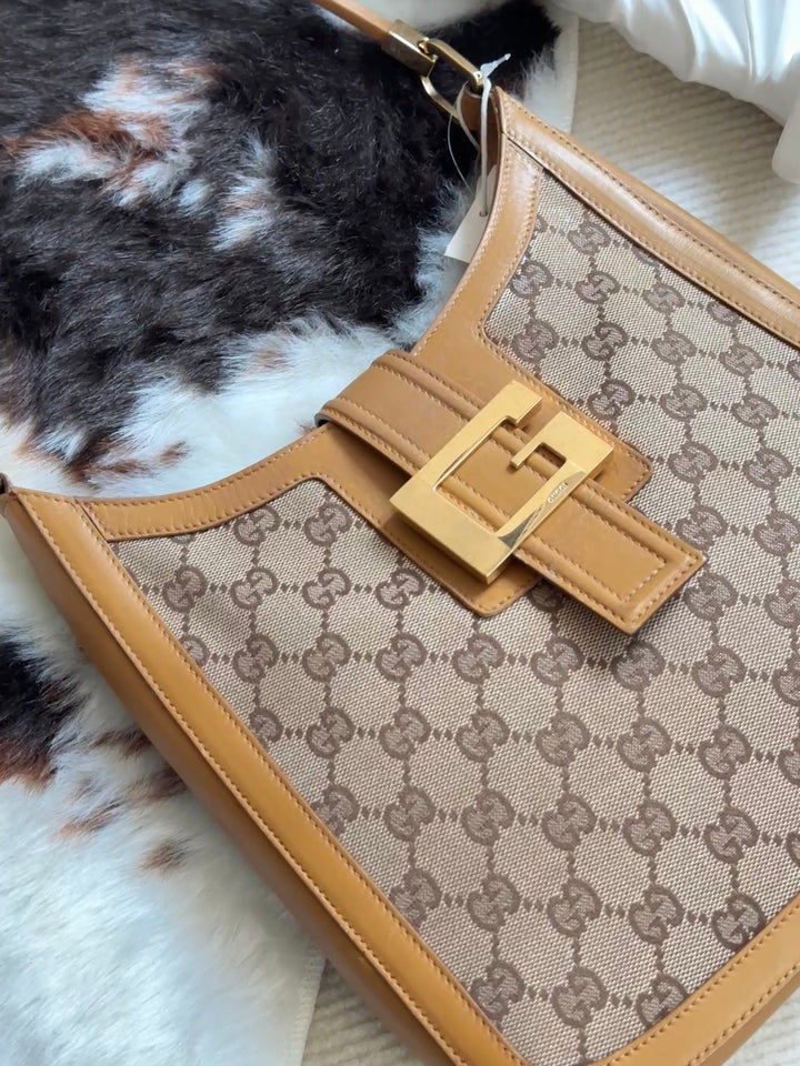 Gucci Monogram “Milk Tea” Large G-Buckle Hobo 🤎 | Retro Chic Meets Everyday Elegance