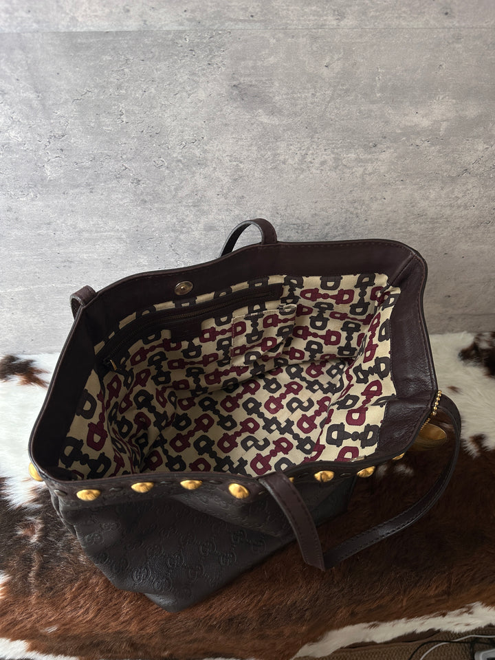 GUCCI Chocolate Monogram Studded Tote Bag 🤎｜Full Set × Heart Charm × Laptop-Friendly