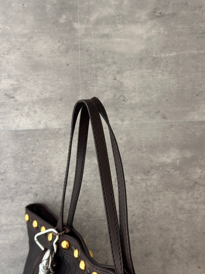 GUCCI Chocolate Monogram Studded Tote Bag 🤎｜Full Set × Heart Charm × Laptop-Friendly
