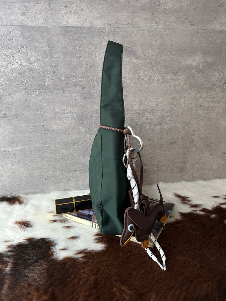 PRADA Olive Green Mini Hobo Shoulder Bag 🫒｜Elf-Ear Shape × Phone-Friendly Size × Clean Condition