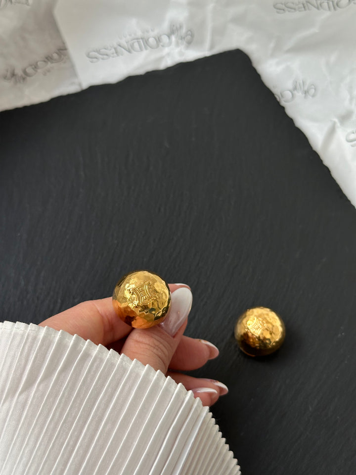 CELINE Gold Dome Clip-On Earrings – Triomphe Logo × Hammered Shine