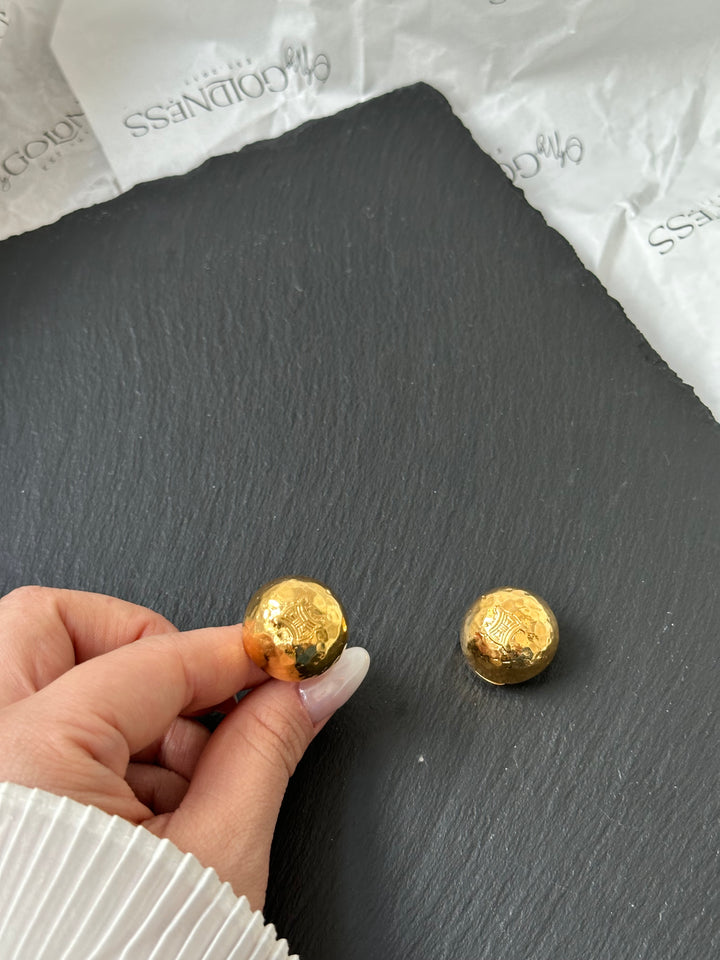 CELINE Gold Dome Clip-On Earrings – Triomphe Logo × Hammered Shine