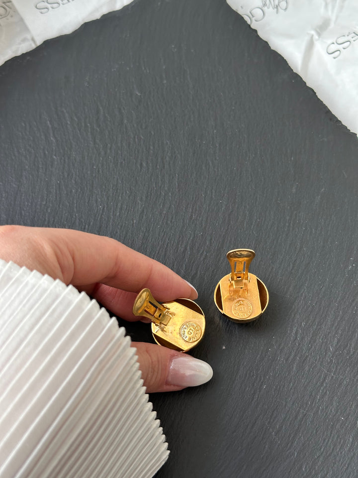 CELINE Gold Dome Clip-On Earrings – Triomphe Logo × Hammered Shine