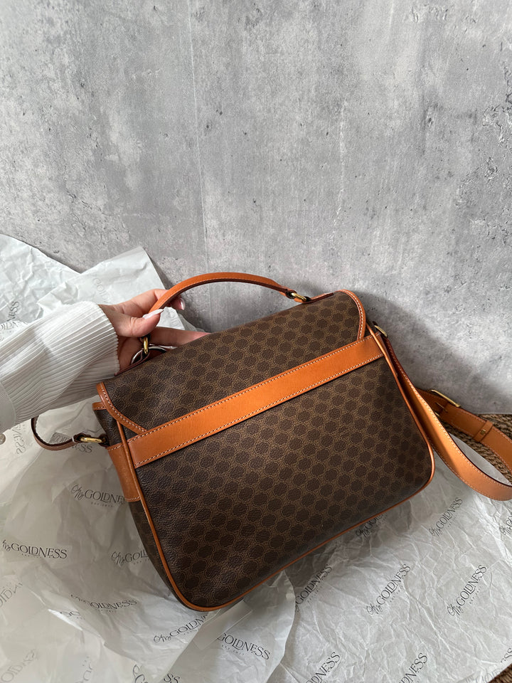 CELINE Double Pocket Messenger Bag with Gold Ring – Macadam Canvas × British School Charm