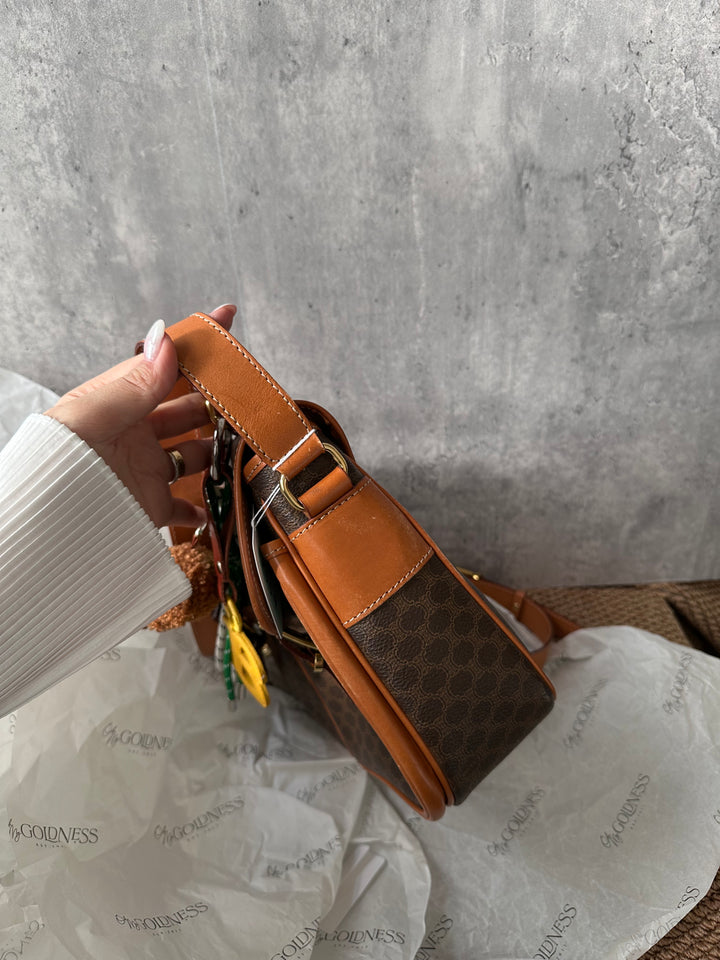 CELINE Double Pocket Messenger Bag with Gold Ring – Macadam Canvas × British School Charm