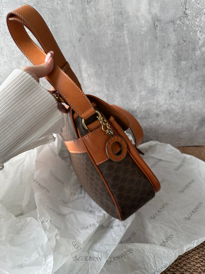 CELINE Double Pocket Messenger Bag with Gold Ring – Macadam Canvas × British School Charm