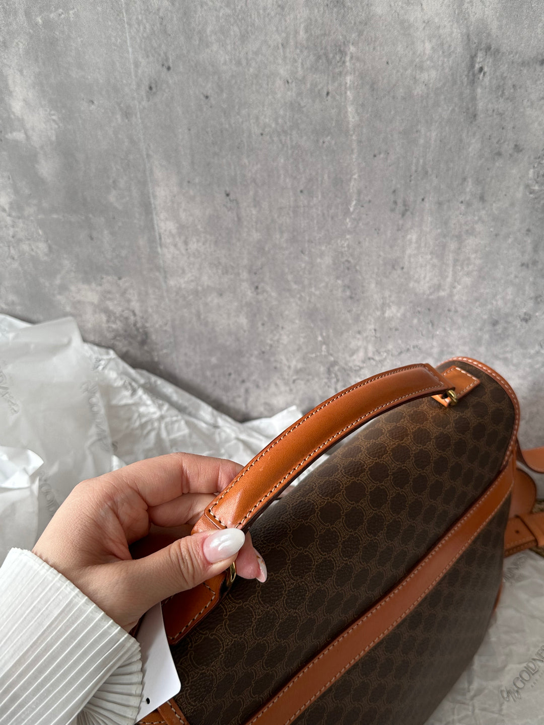 CELINE Double Pocket Messenger Bag with Gold Ring – Macadam Canvas × British School Charm