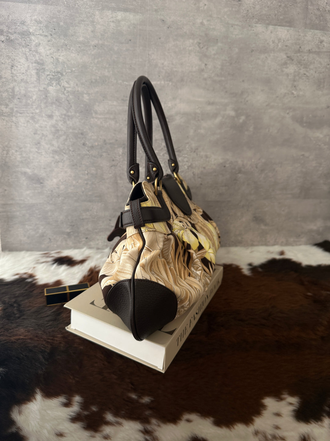 Ferragamo Gancini Floral Print Bag 🍂🤎｜Autumn Botanical Print・Brown Leather