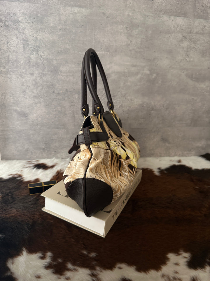 Ferragamo Gancini Floral Print Bag 🍂🤎｜Autumn Botanical Print・Brown Leather