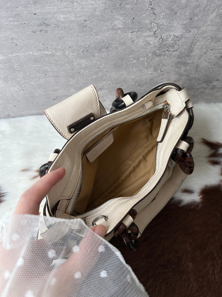 Ferragamo Ebony-Link Mini Top Handle Bag 🤎｜Wooden Handle Detail × Soft Cream Leather × Crossbody-Friendly