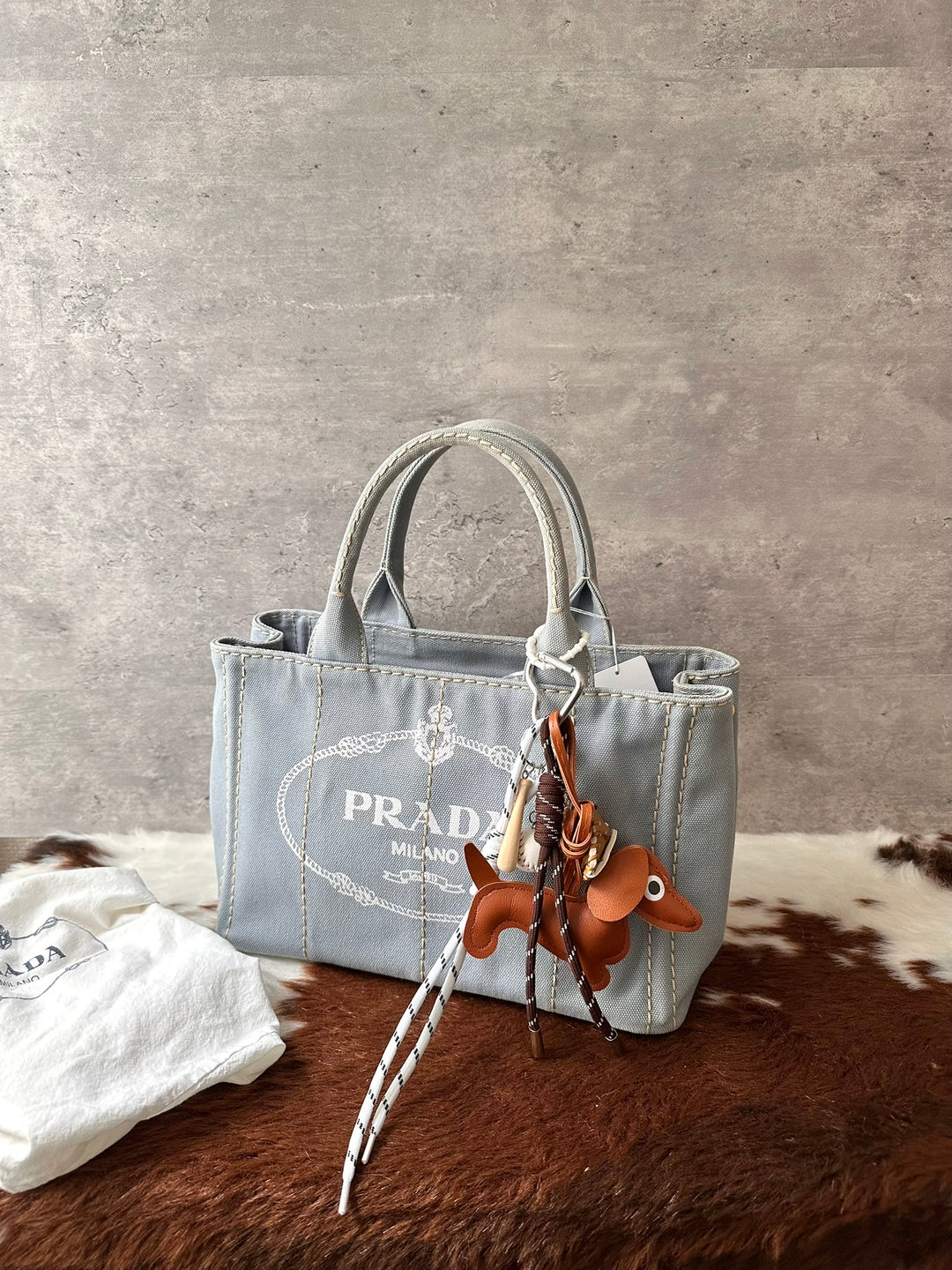PRADA Baby Blue Small Canvas Tote Bag 🩶🩵｜Soft Baby Blue × Lightweight Canvas × Crossbody Styling✨