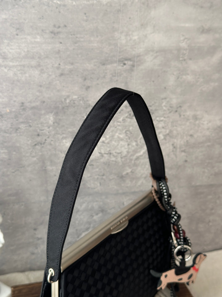 Bottega Veneta Intrecciato Satin Shoulder Bag 🖤🩶｜Satin Weave × Black & Silver × Sleek Silhouette