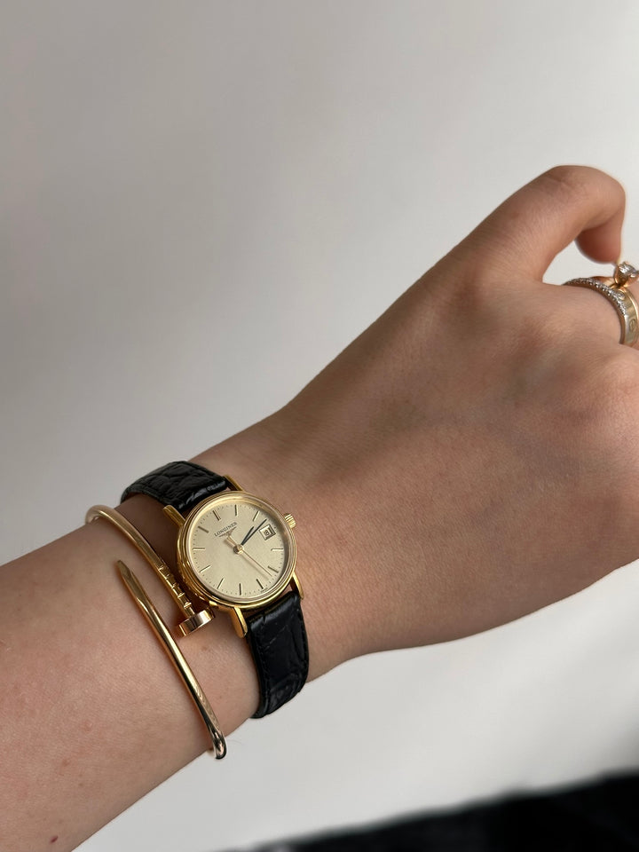 LONGINES Vintage Watch ✨｜Gold-Tone Case × Black Leather Strap × Minimalist Dial