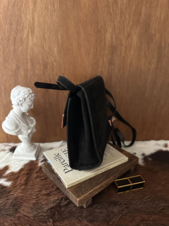 Ferragamo Gancini Crossbody Bag 🖤🤎｜Suede & Croc-Embossed Leather × Gold Gancini × Everyday Versatility