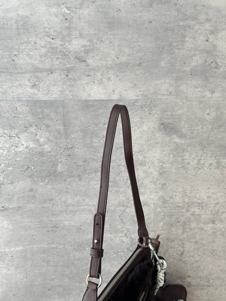 Ferragamo Hot Chocolate Rabbit Fur Baguette Shoulder Bag 🤎｜Soft Fur Texture × Leather Trim × Phone-Friendly Size
