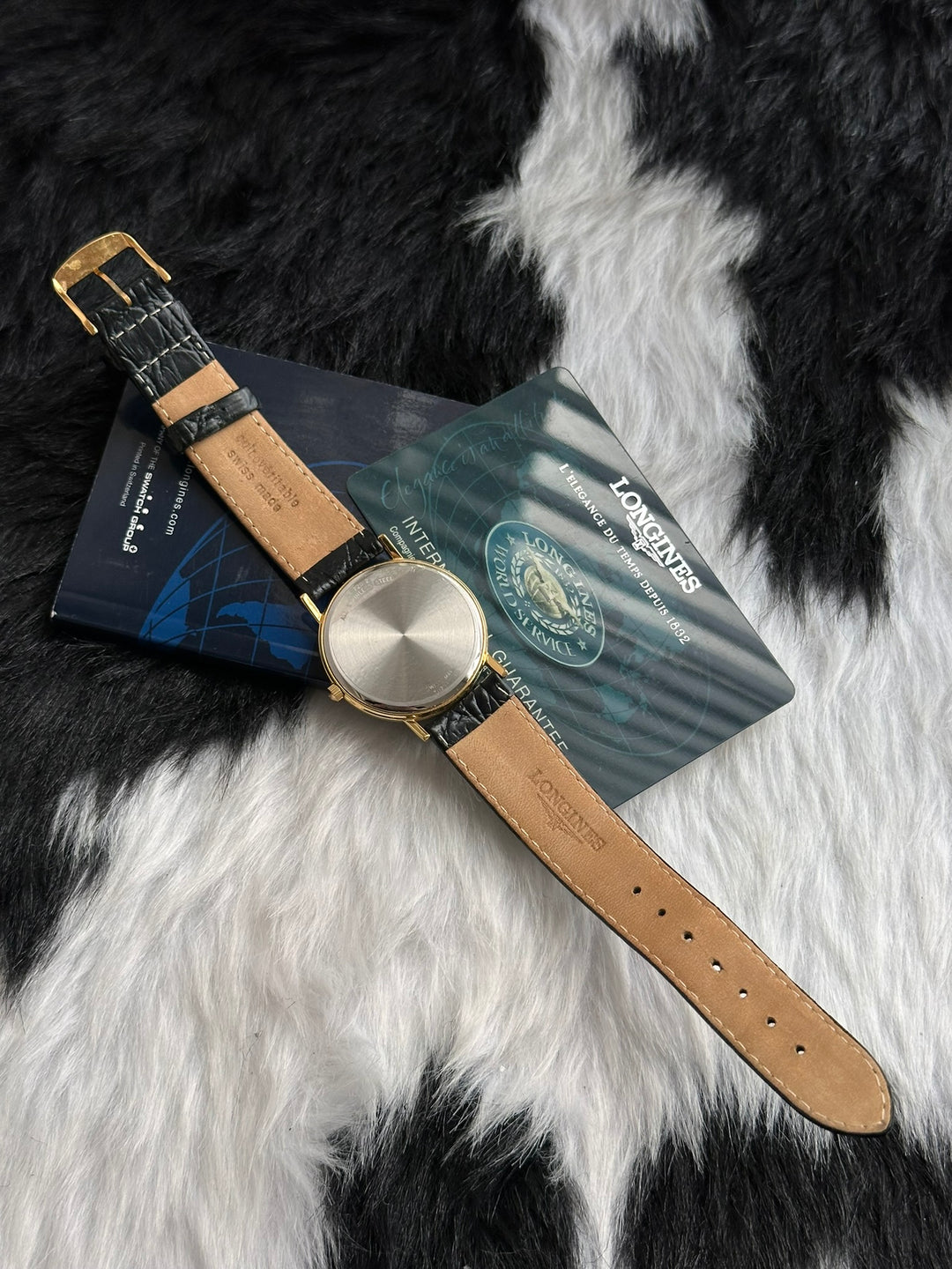 LONGINES Vintage Large Dial Watch ✨｜Guarantee Card × Gold-Tone Dial × Black Leather Strap