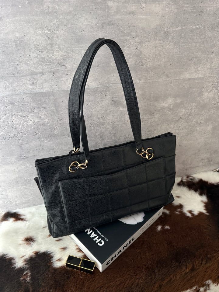 CHANEL Caviar Leather Chocolate Bar Tote Bag 🖤｜Sticker Included × Baby Pouch × Laptop-Friendly