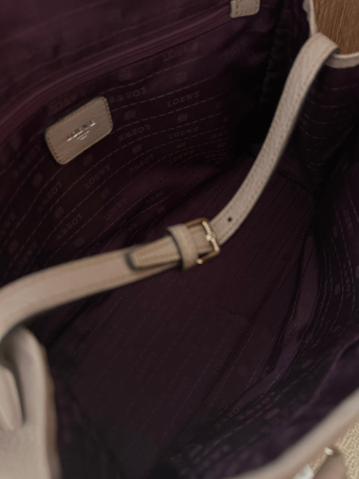 LOEWE Turn Lock Tote Bag – Taupe Leather with Silver Logo 🩶✨