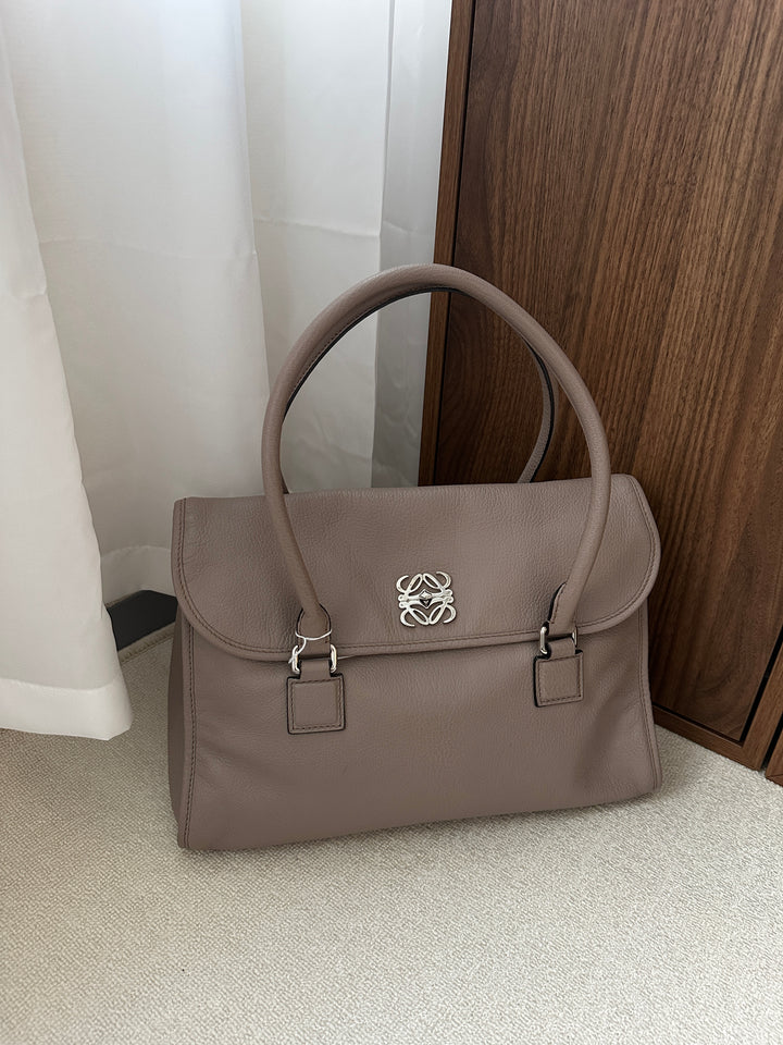 LOEWE Turn Lock Tote Bag – Taupe Leather with Silver Logo 🩶✨