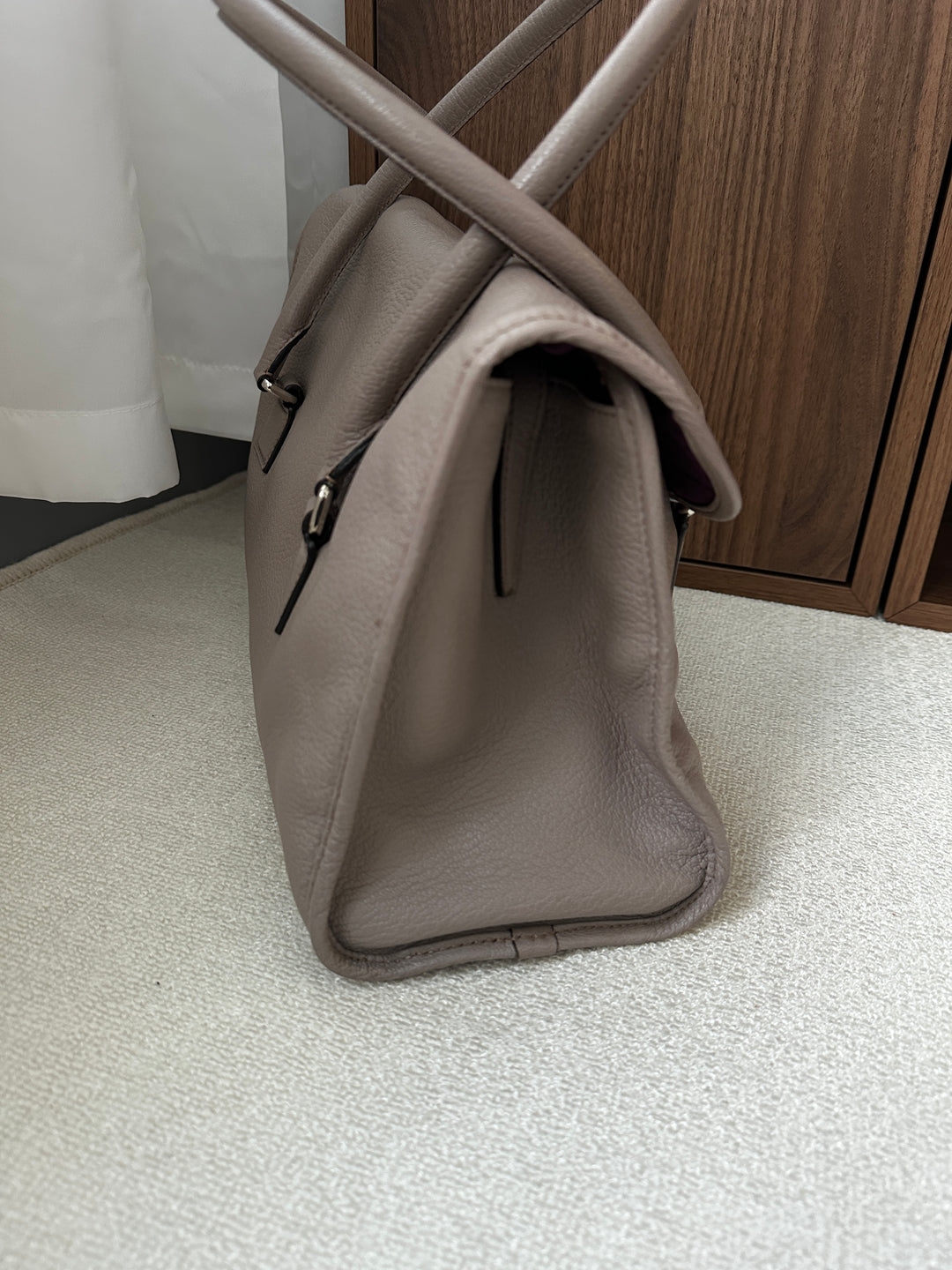 LOEWE Turn Lock Tote Bag – Taupe Leather with Silver Logo 🩶✨