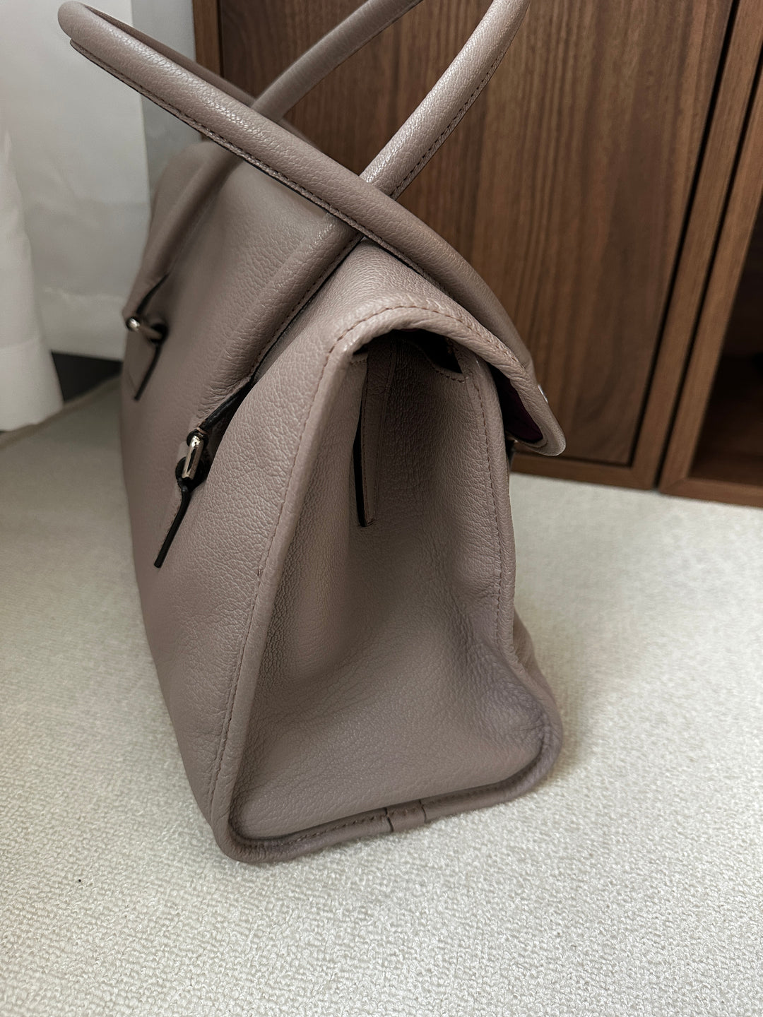 LOEWE Turn Lock Tote Bag – Taupe Leather with Silver Logo 🩶✨