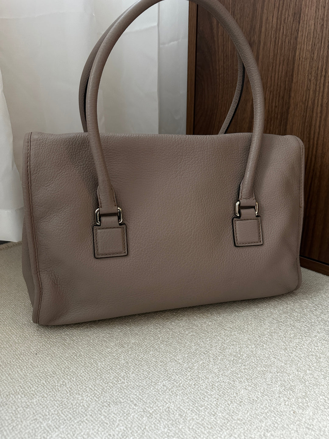 LOEWE Turn Lock Tote Bag – Taupe Leather with Silver Logo 🩶✨